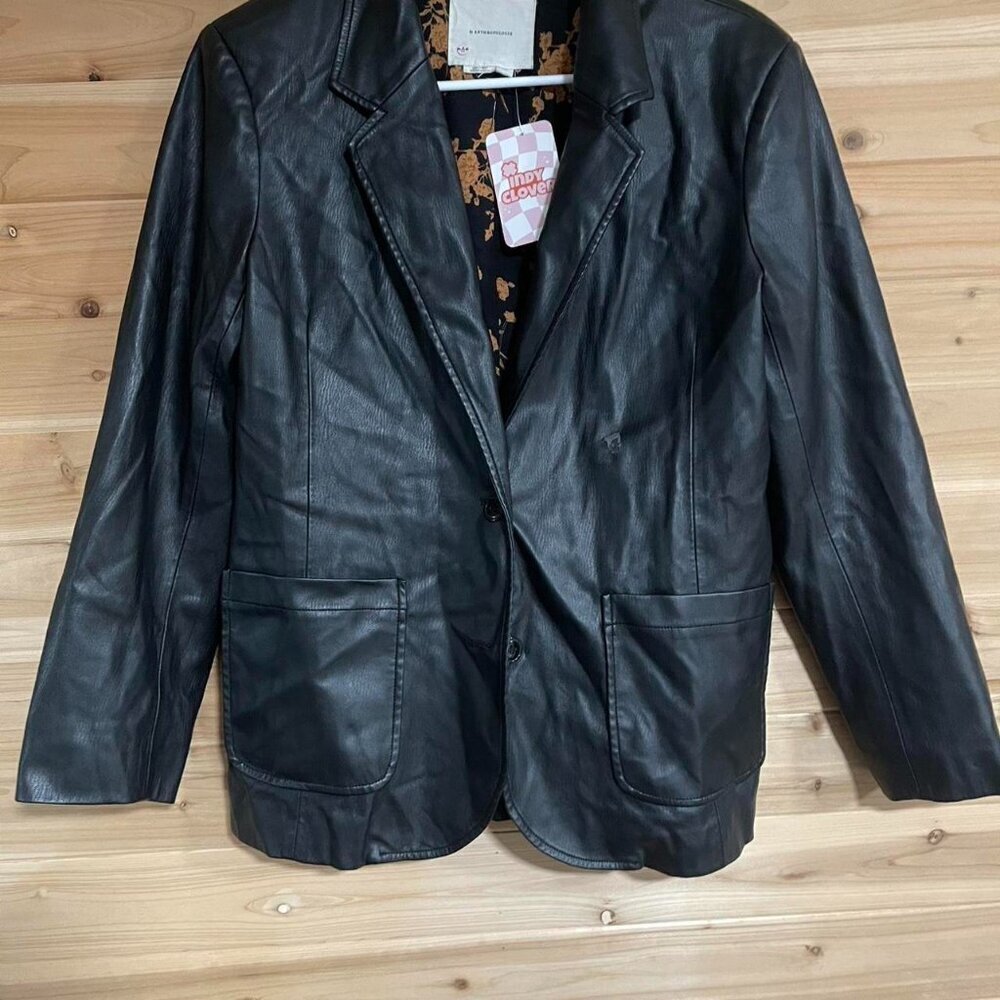 Black Leather Blazer With Floral